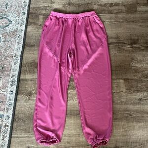 Ramy Brook New York Pink Satin Jogger Pants Size Large Drawstring Pockets